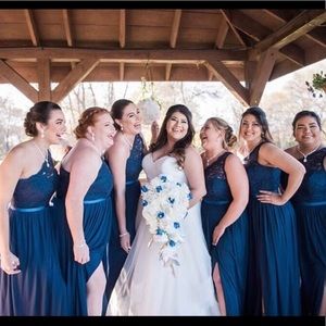 Dark Blue One-Shoulder Full-length Dress